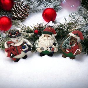 Traditions Collectible Set 3 Large Ceramic Christmas Tree Ornaments 4in
